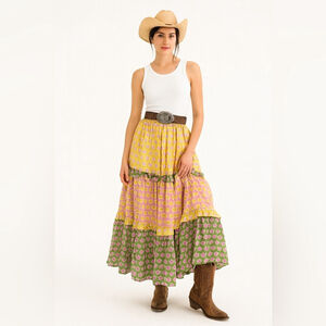 Salty Lemon Long Tiered Chic Floral Maxi Skirt – Size Large